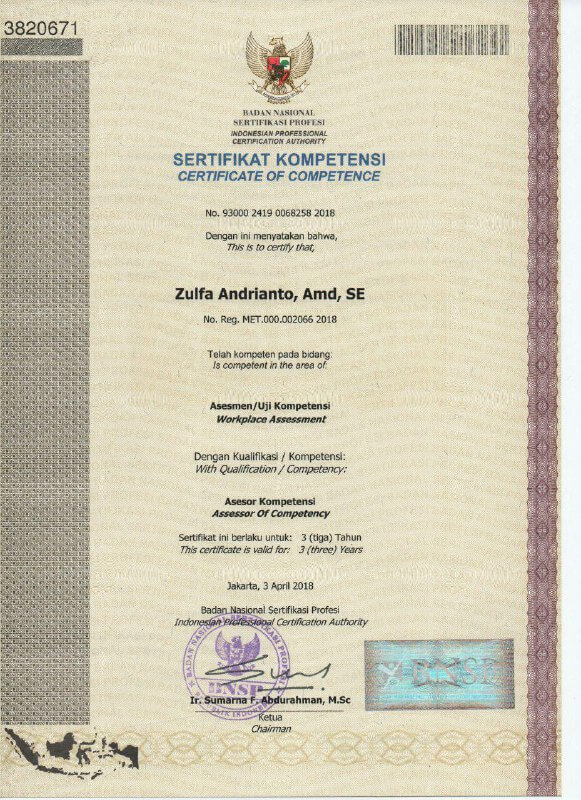 sertifikat kompetensi cleaning