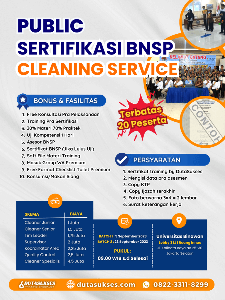 Public Sertifikasi BNSP Cleaning Service September 2023 - DutaSukses